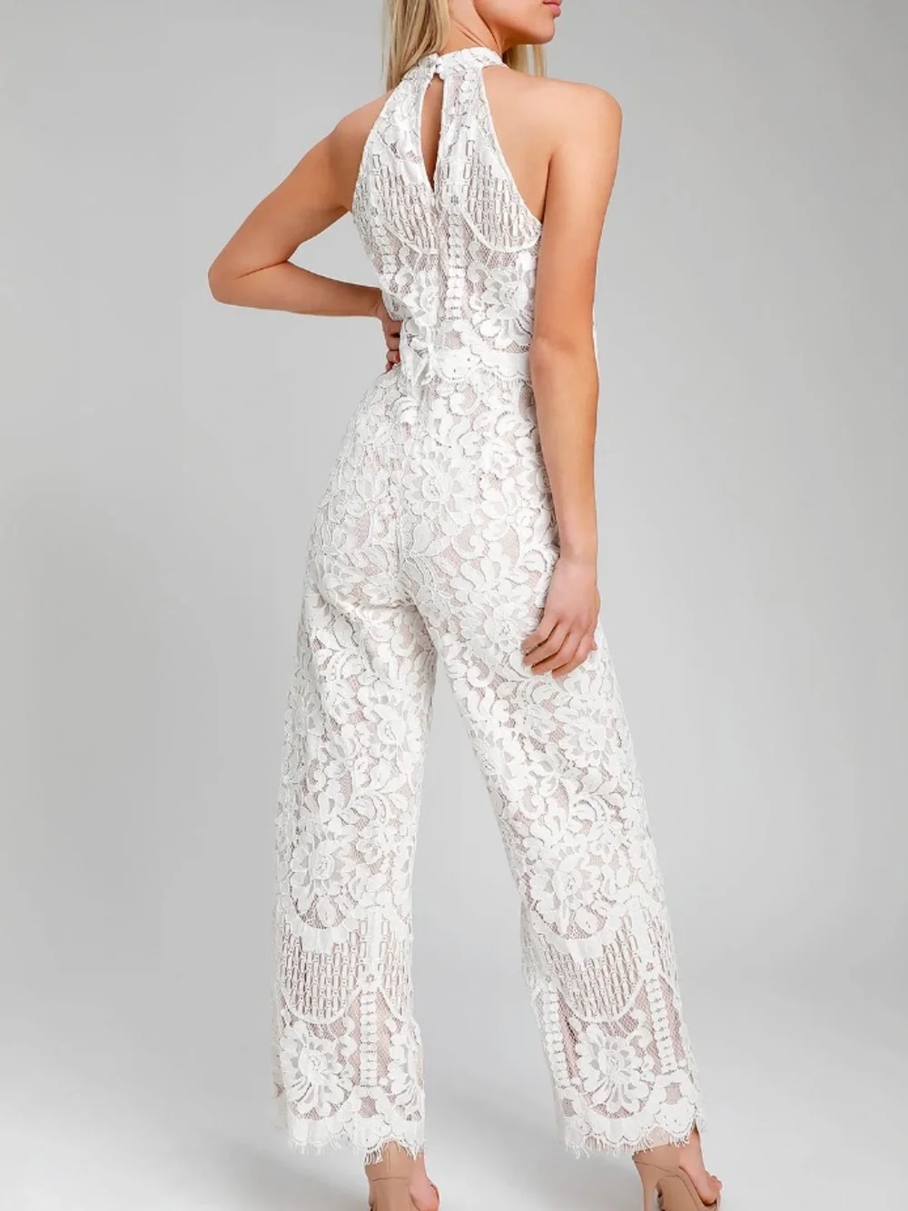 [Lulus] White Lace Halter Jumpsuit Bridal Shower (M) - Picture 7 of 10
